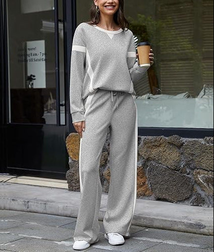 Damen sportives Lounge-Set mit weitem Sweatshirt, Palazzohose und seitlichen Kontraststreifen – Avérine