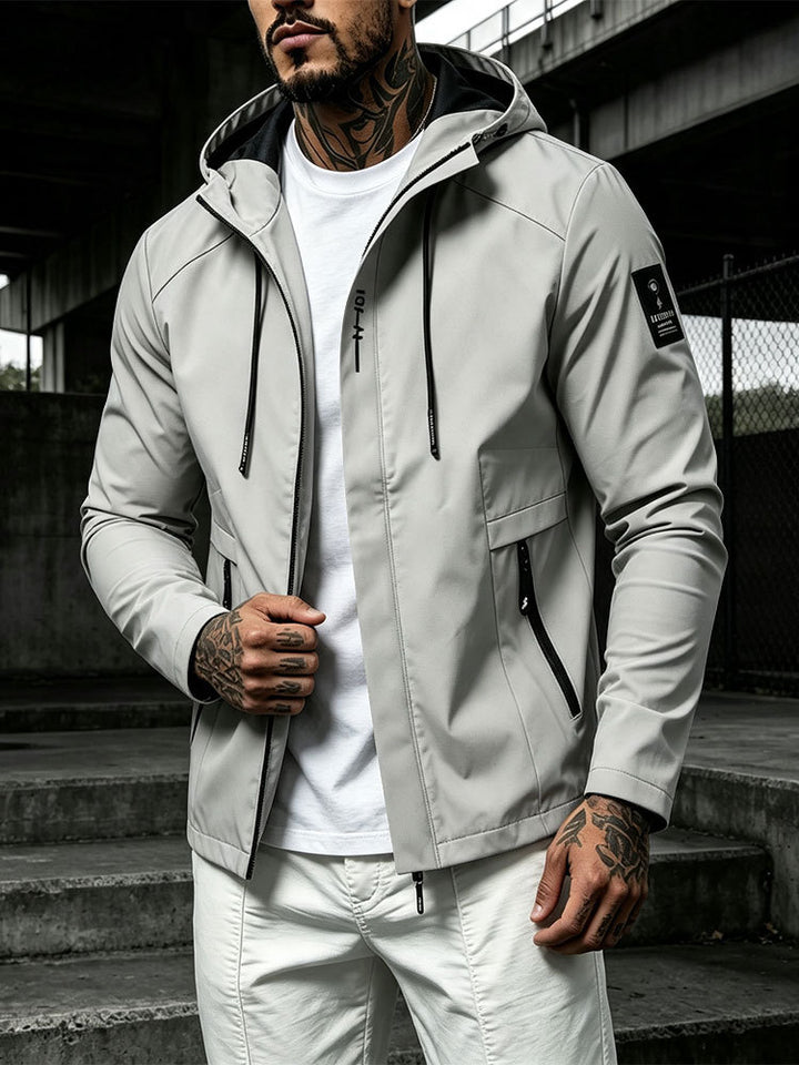 Herren Wasserabweisende Softshell-Jacke mit Kapuze und verdecktem Reißverschluss – Taviero