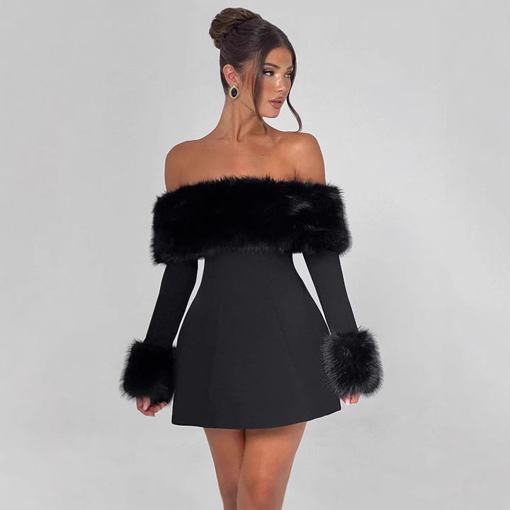 Damen Offshoulder-Kleid mit luxuriöser Futterverzierung und schwingendem Rock Echo Archiv