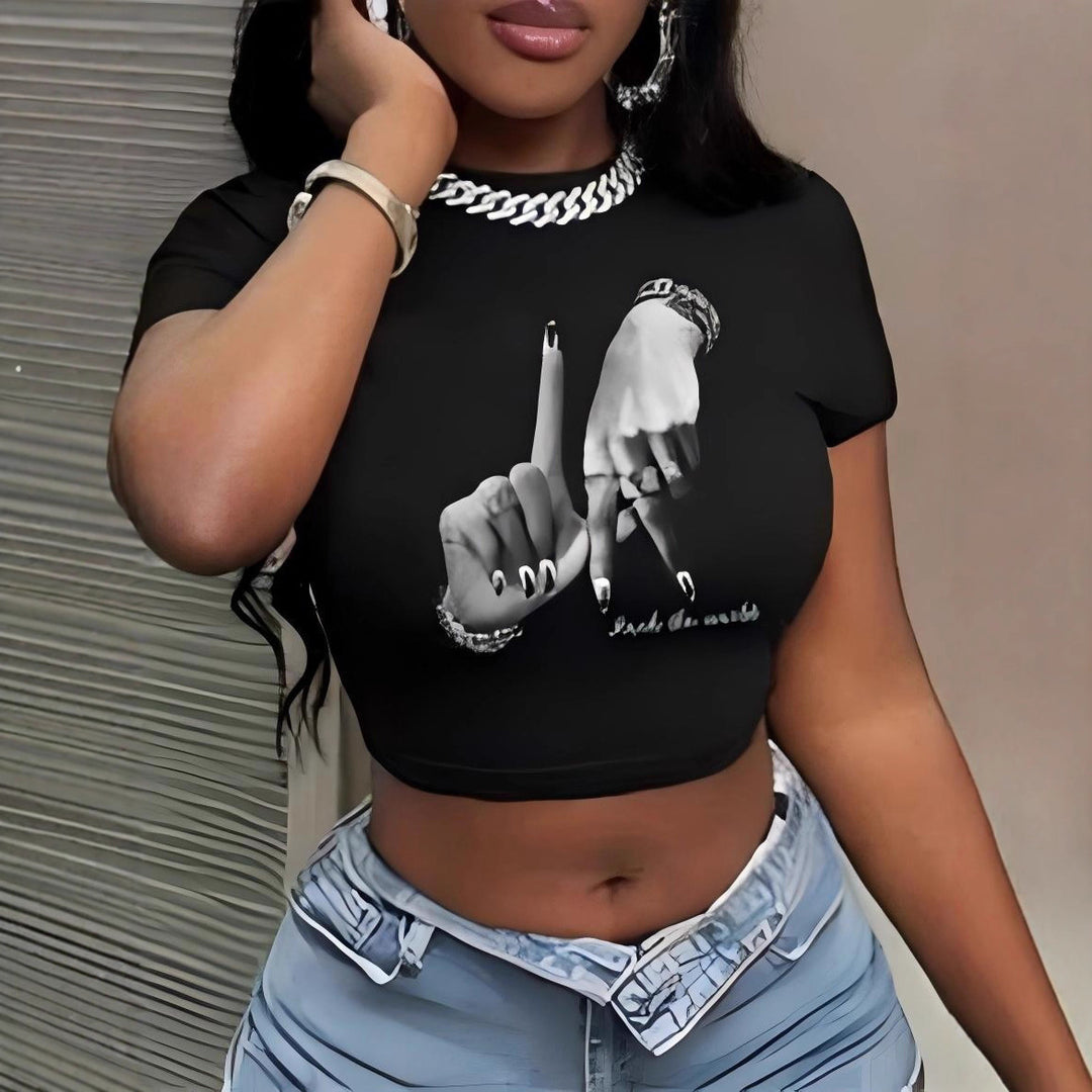 Damen Crop-Top mit künstlerischem Statement-Druck Echo Archiv