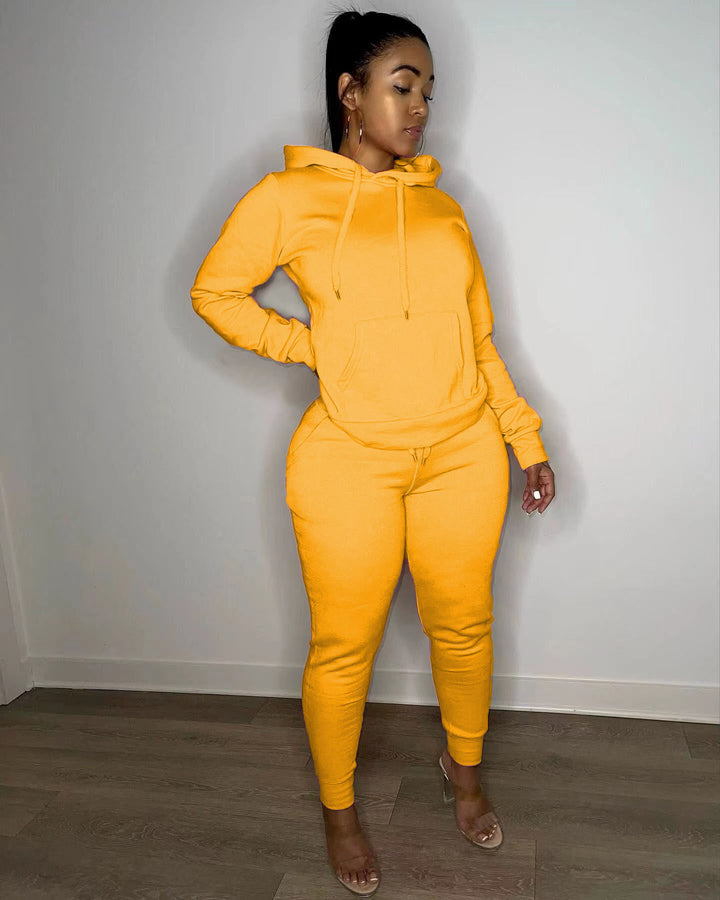 Damen tailliertes Hoodie- und Jogginghose-Set mit Kängurutasche, hohem Komfortbund und gerippten Knöchelbündchen – Auréline