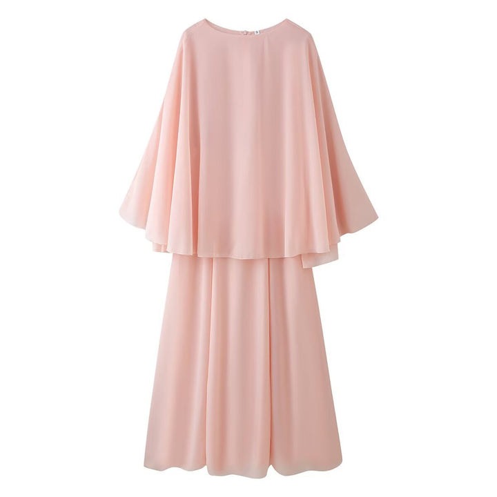 Damen Fließendes Maxikleid mit Cape-Überwurf und mehrlagigem Chiffon-Top Echo Archiv