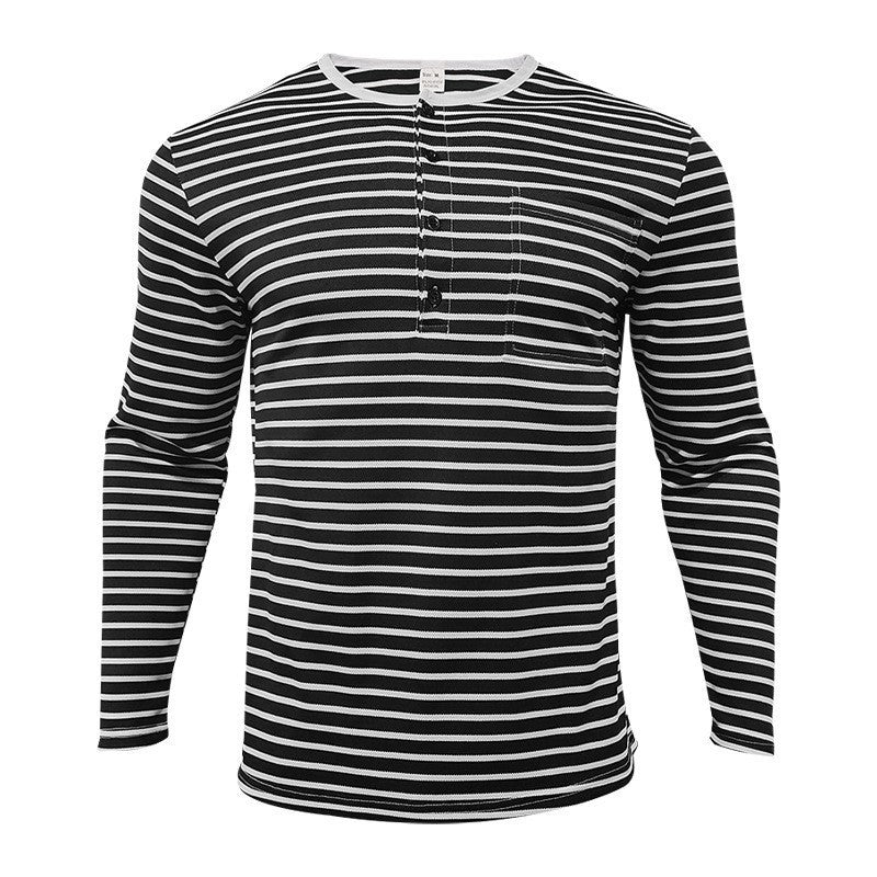 Herren Langarmshirt mit gestreiftem Design und Knopfleiste Echoarchiv