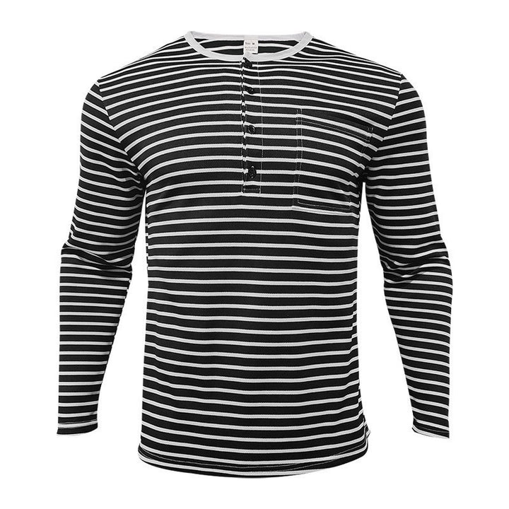 Herren Langarmshirt mit gestreiftem Design und Knopfleiste Echoarchiv