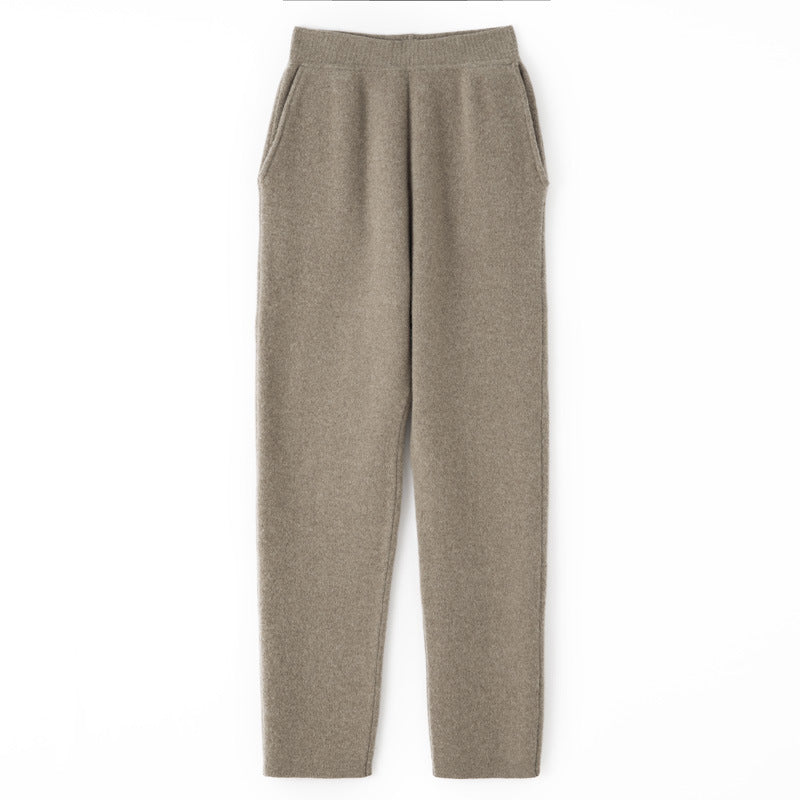 Damen Kaschmir‑Optik Strickhose mit elastischem Bund, konischer Silhouette und Eingrifftaschen Echoarchiv