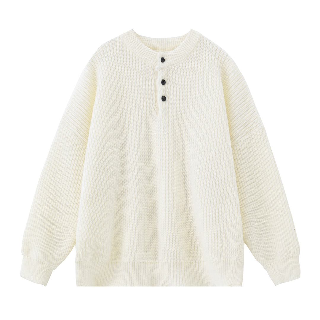 Damen Grobgestrickter Henley-Pullover mit geknöpfter Brustleiste und Boxy-Schnitt Echo Archiv