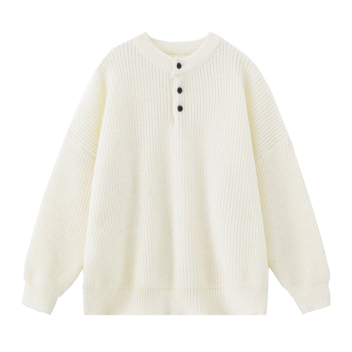 Damen Grobgestrickter Henley-Pullover mit geknöpfter Brustleiste und Boxy-Schnitt Echo Archiv