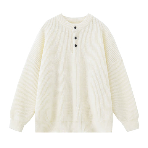 Damen Grobgestrickter Henley-Pullover mit geknöpfter Brustleiste und Boxy-Schnitt Echo Archiv