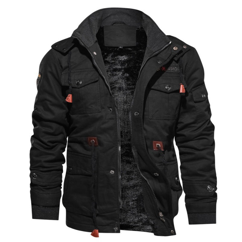Herren nan gefütterte Canvas-Fieldjacke mit Teddyfutter, Kapuze und multifunktionalen Taschen Echo Archiv