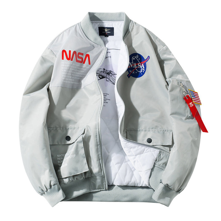 Herren Modische Bomberjacke mit authentischen NASA-Patches