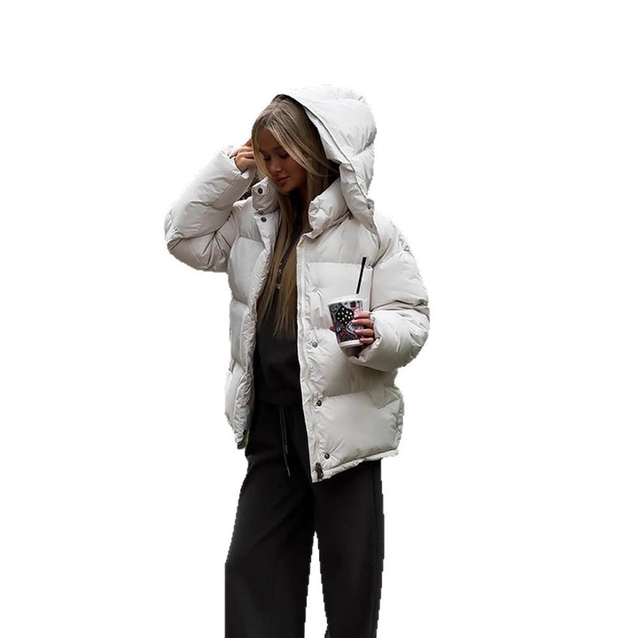 Damen Kurze winddichte Stepp‑Pufferjacke mit abnehmbarer Kapuze und hohem Stehkragen Echoarchiv