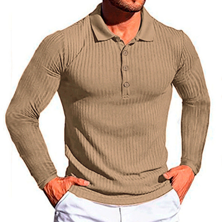 Herren elegantes langärmliges Poloshirt im strukturierten Design Echoarchiv