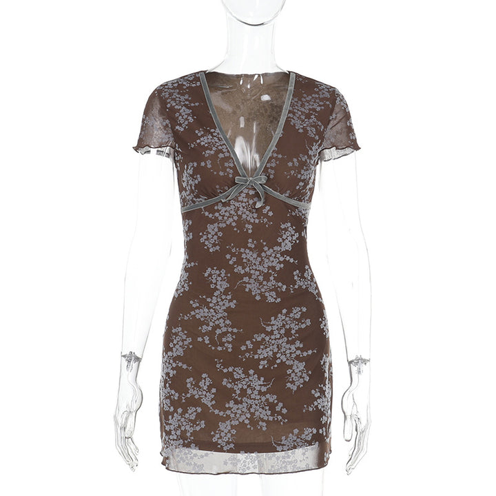 Damen sexy Mini-Kleid mit floralem Spitzenmuster und tiefem V-Ausschnitt Echo Archiv