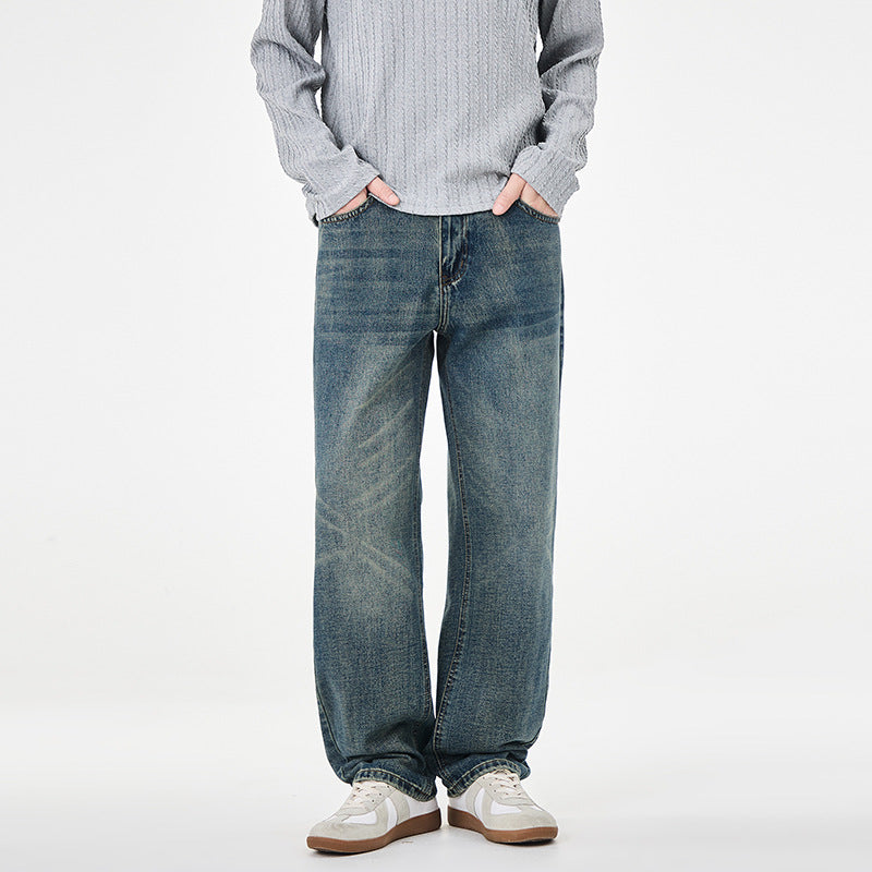 Herren Gerade geschnittene weite Jeans mit hohem Bund und Vintage-Waschung Echo Archiv