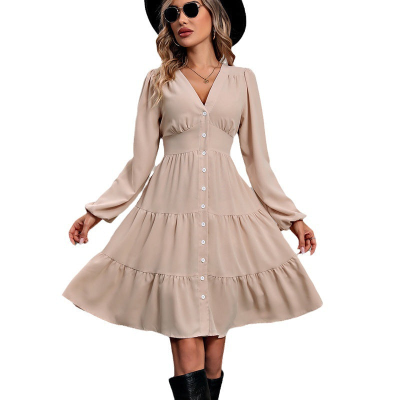 Damen Langarmkleid mit V-Ausschnitt und Rüschen Echo Archiv