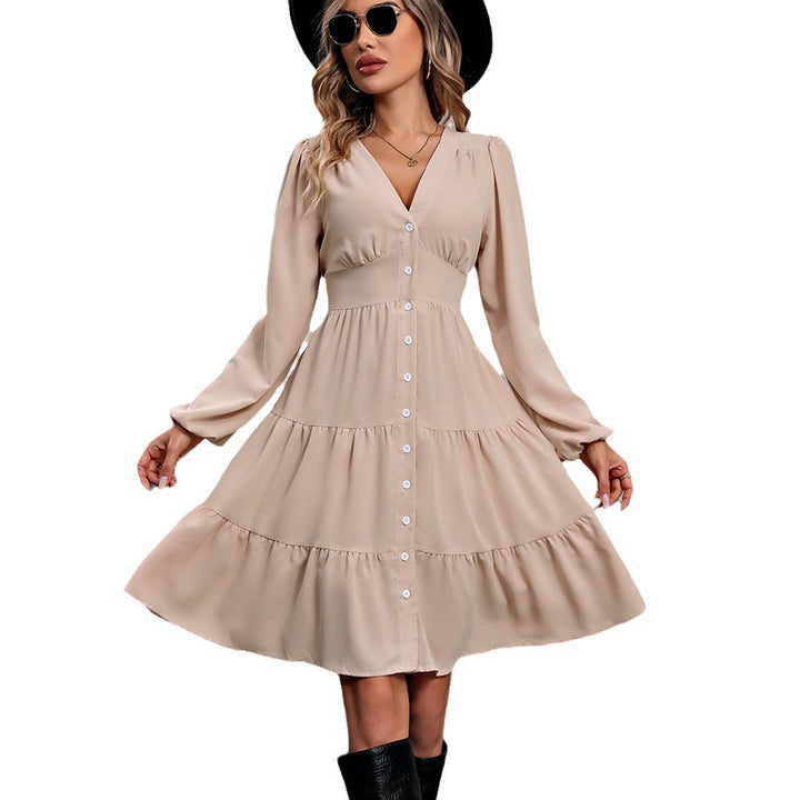Damen Langarmkleid mit V-Ausschnitt und Rüschen Echo Archiv
