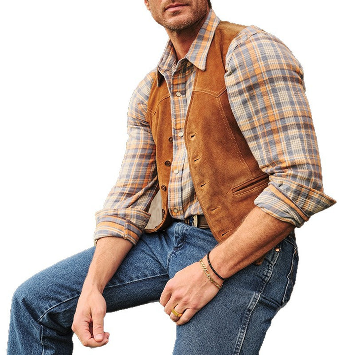 Herren Premium Wildlederweste mit funktionalen Taschen und klassischem Schnitt Echoarchiv
