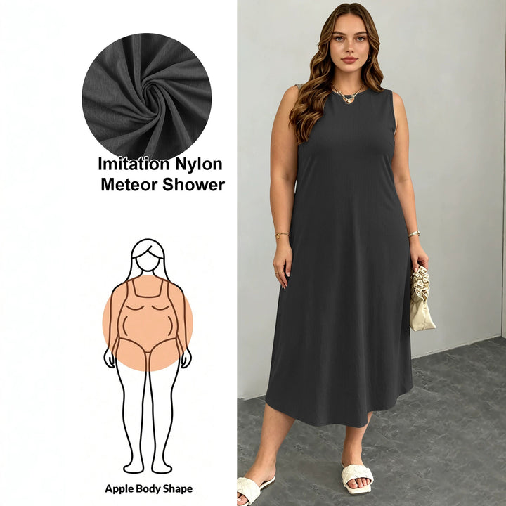 Damen Ärmelloses A-Linien-Midikleid mit seitlichen Eingrifftaschen und V-Ausschnitt echoarchiv-