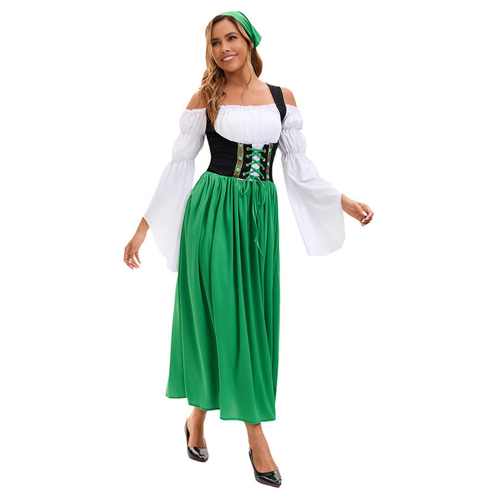 Damen nan bäuerliches Dirndlkleid mit Schnürcorsage und weiten Trompetenärmeln Echo Archiv