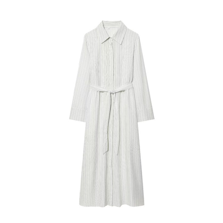 Damen Langes Hemdblusenkleid mit Taillengürtel und durchgehender Knopfleiste Echo Archiv