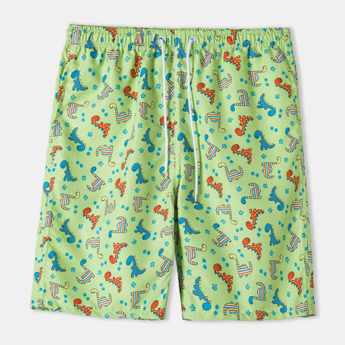 Herren Badeshorts mit verspieltem Dinosaurier-Motiv und elastischem Bund Echoarchiv