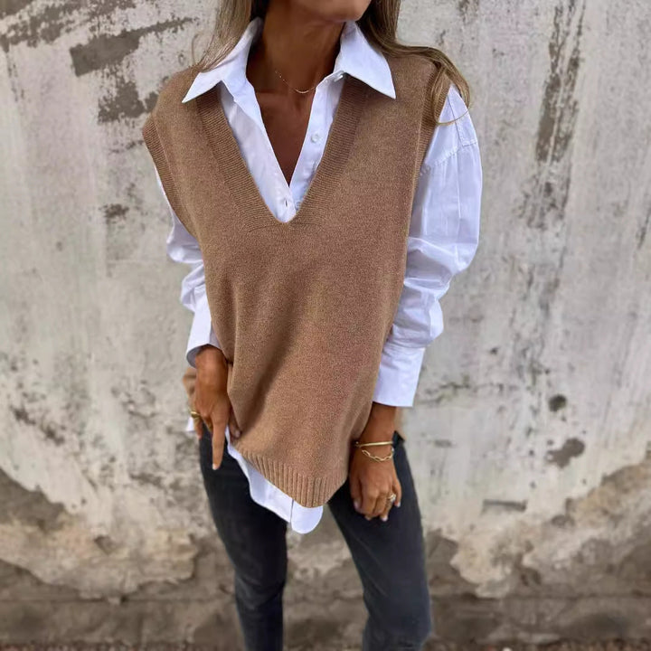 Damen lässiger Strickpullover mit V-Ausschnitt Echoarchiv