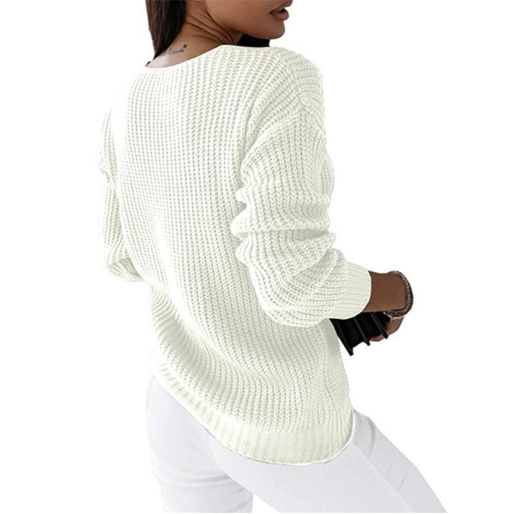 Damen nan grob gestrickter V-Ausschnitt Pullover mit Zopfmuster und lockerer Silhouette Echo Archiv