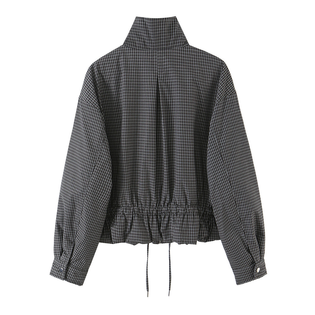 Damen karierte, funktionale Übergangsjacke mit Stehkragen und Tunnelzug Echo Archiv