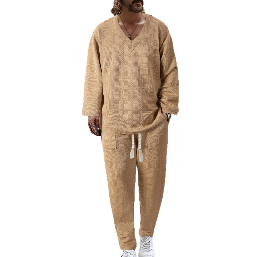 Herren lässiger V-Ausschnitt Freizeitanzug mit strukturiertem Design Echoarchiv