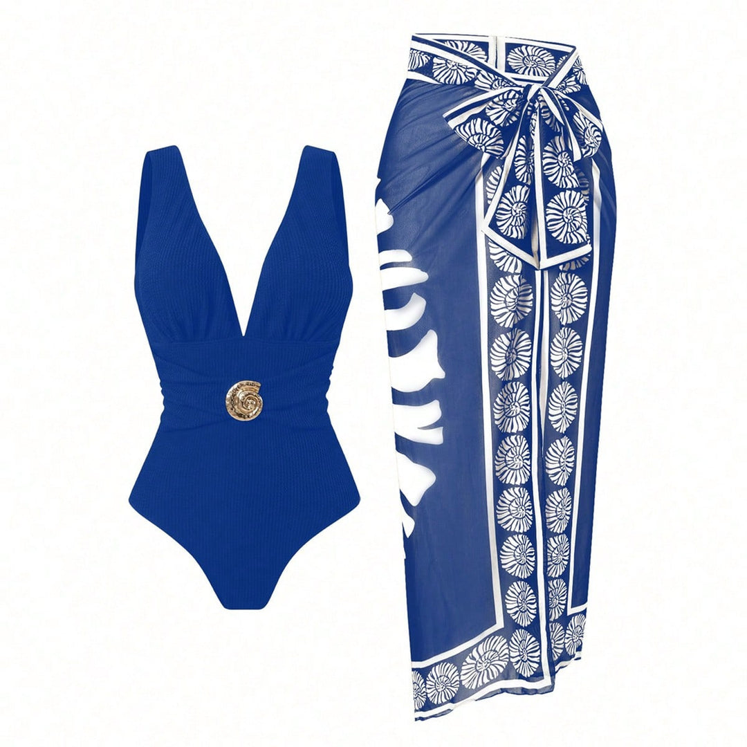 Damen Badeanzug mit femininem Wickelrock und elegantem Schmuckdetail Echo Archiv