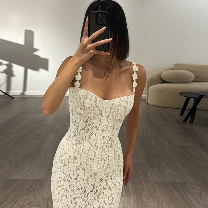 Damen Elegantes Spitzen-Spaghettiträgerkleid mit femininer Silhouette Echo Archiv