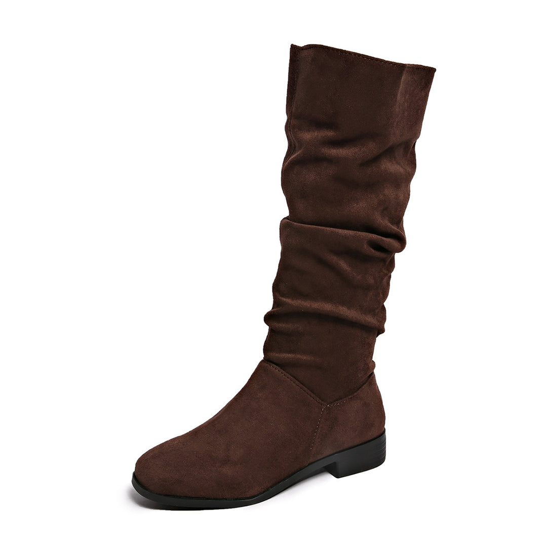 Damen kniehohe Schaftstiefel im Slouch-Look aus Veloursimitat mit rutschfester Gummisohle – Lioré