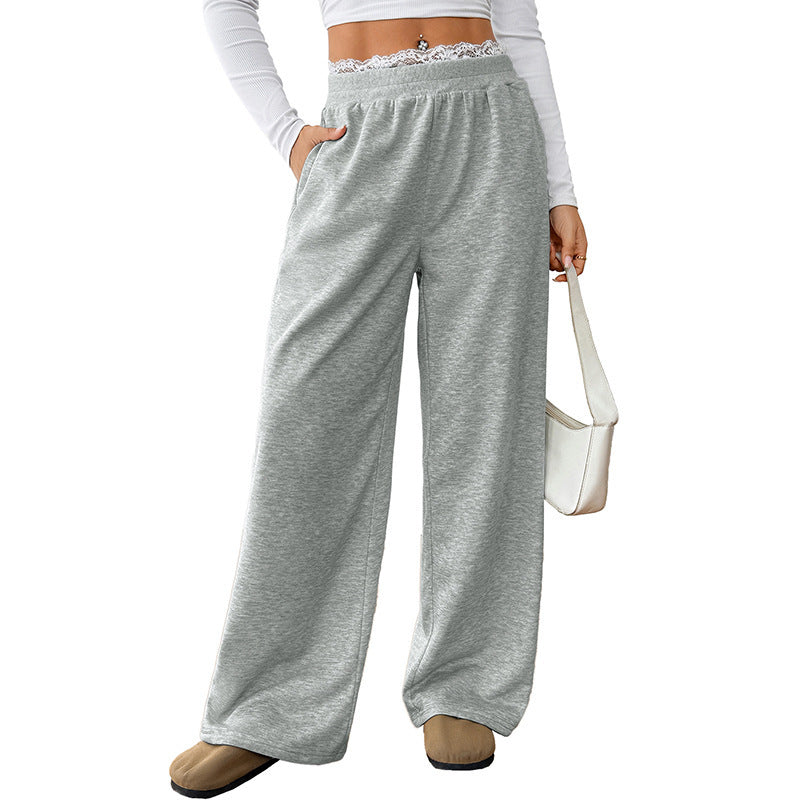 Damen Komfortweite Jersey-Loungehose mit hohem Elastikbund – Avélisse