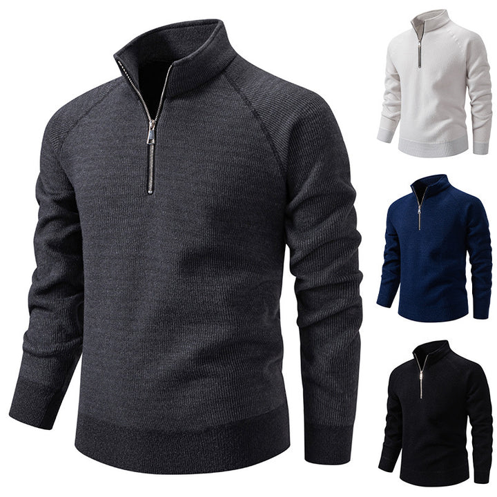 Herren Rollkragenpullover mit modernem Reißverschluss und strukturiertem Design Echoarchiv