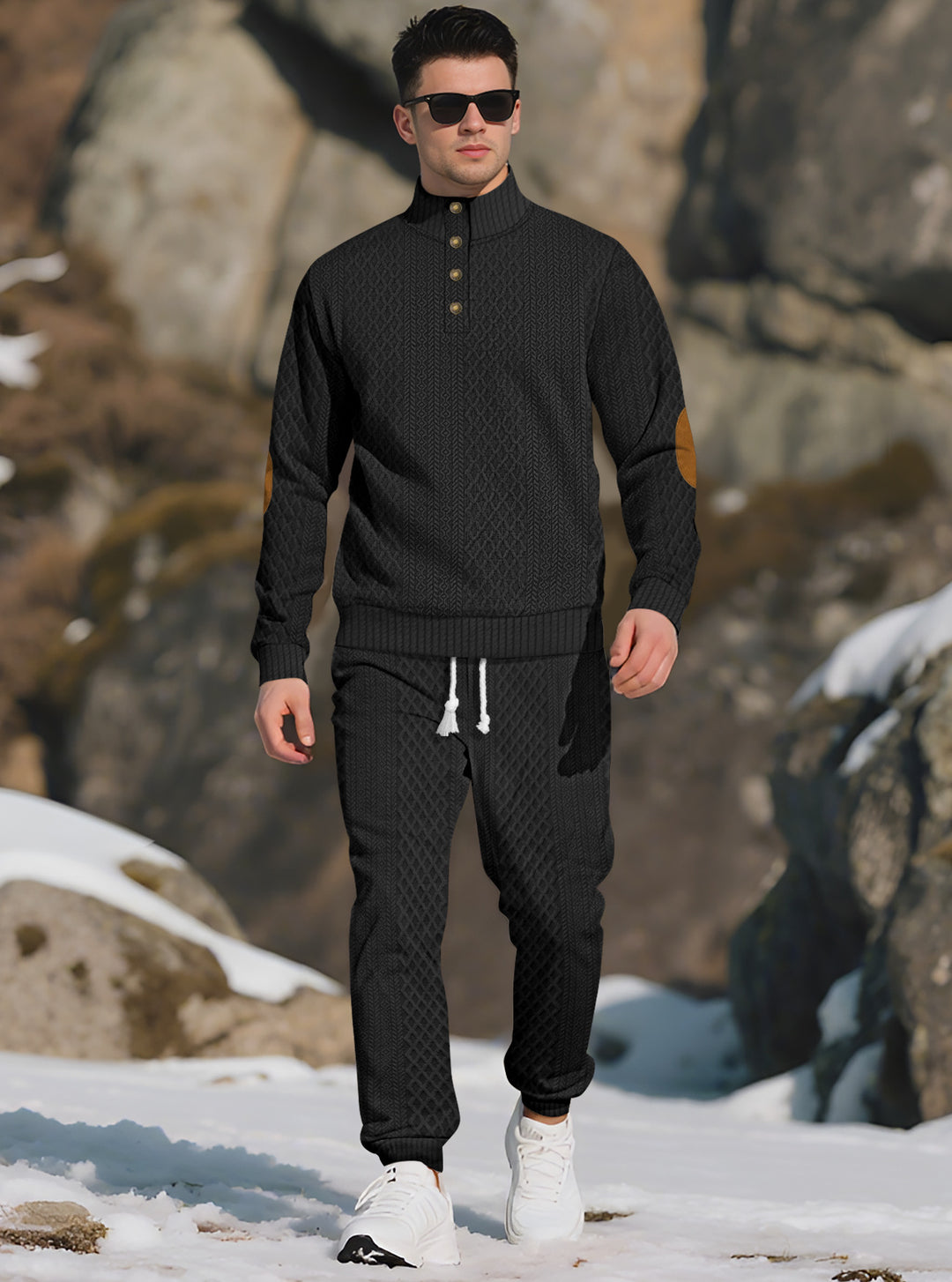 Herren Bequemer Strickpullover mit Stehkragen und modischen Knöpfen Echoarchiv