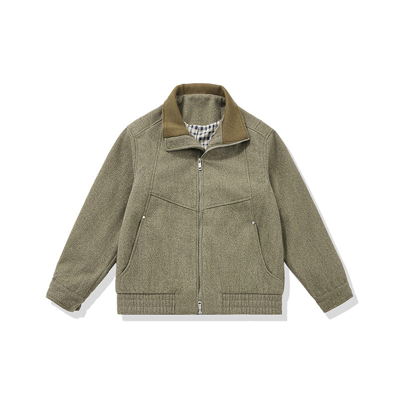 Herren Kurz geschnittener Fleece Blouson mit Cordkragen und gesteppter Innenfutter Echoarchiv
