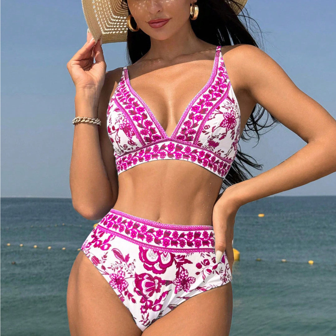 Damen Hochtaillierter Bikini mit floralem Muster Echo Archiv