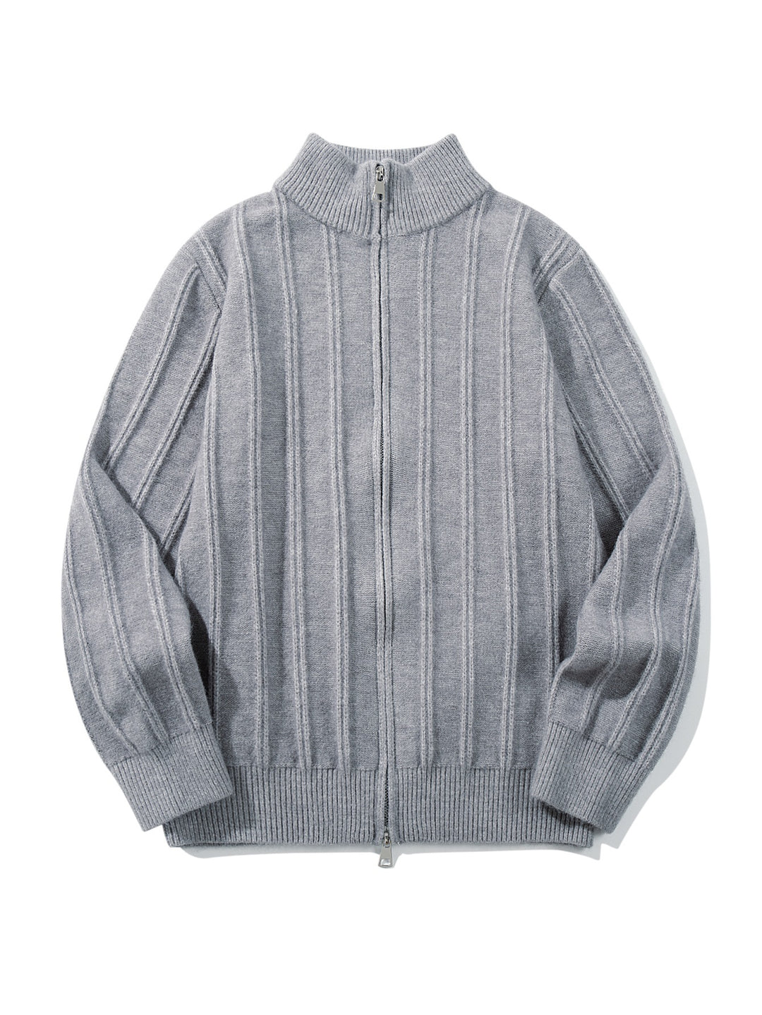 Unisex Geraffte Strick-Zipjacke mit hohem Stehkragen und vertikaler Struktur Echoarchiv