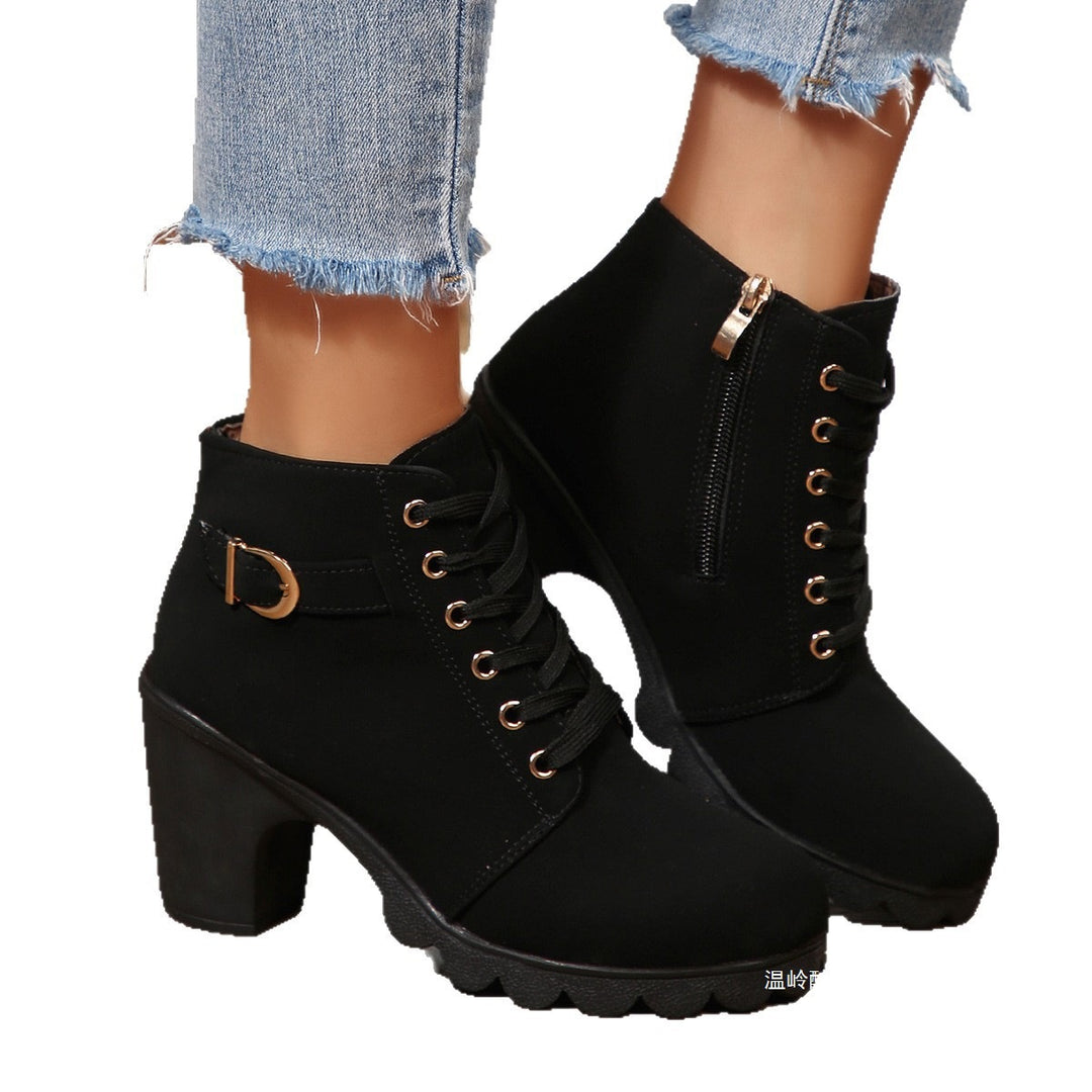Damen nan knöchelhohe Schnürstiefelette mit robustem Blockabsatz und profilstarker Lugsohle Echo Archiv