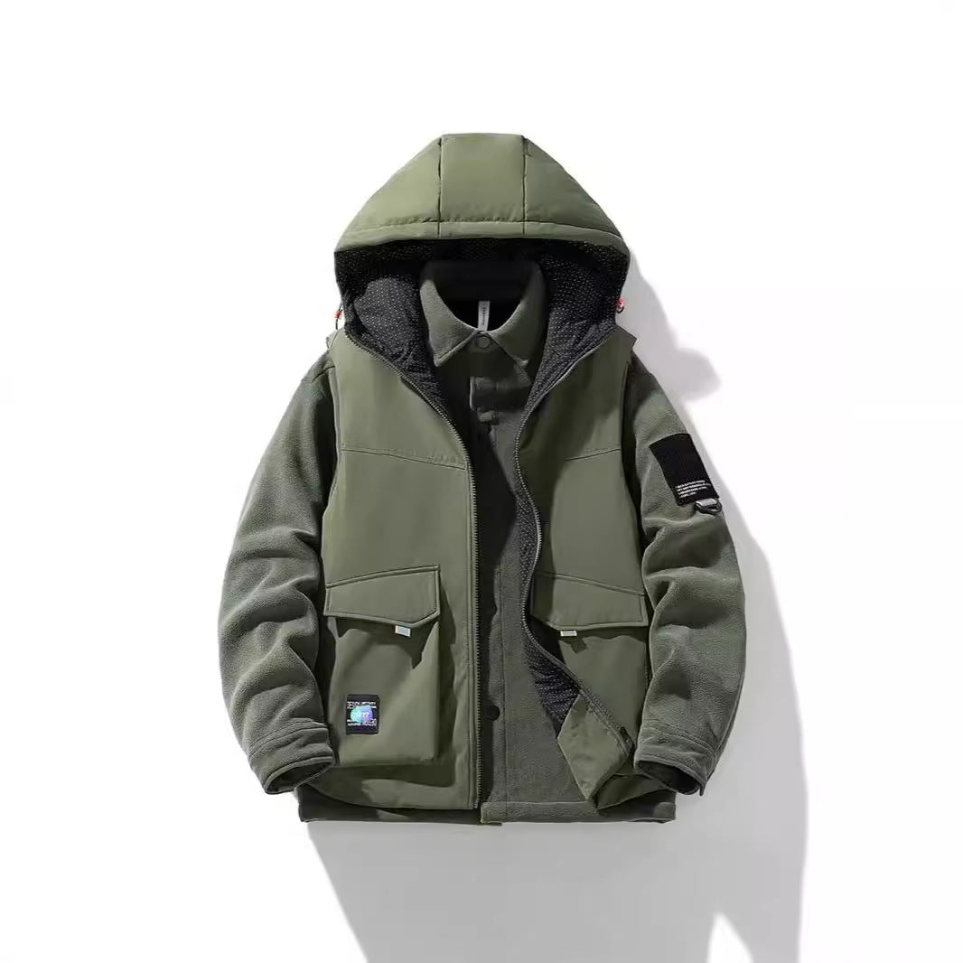 Herren Hybrid-Steppjacke mit Kapuze und Fleece-Ärmeln, Utility-Parka Echoarchiv