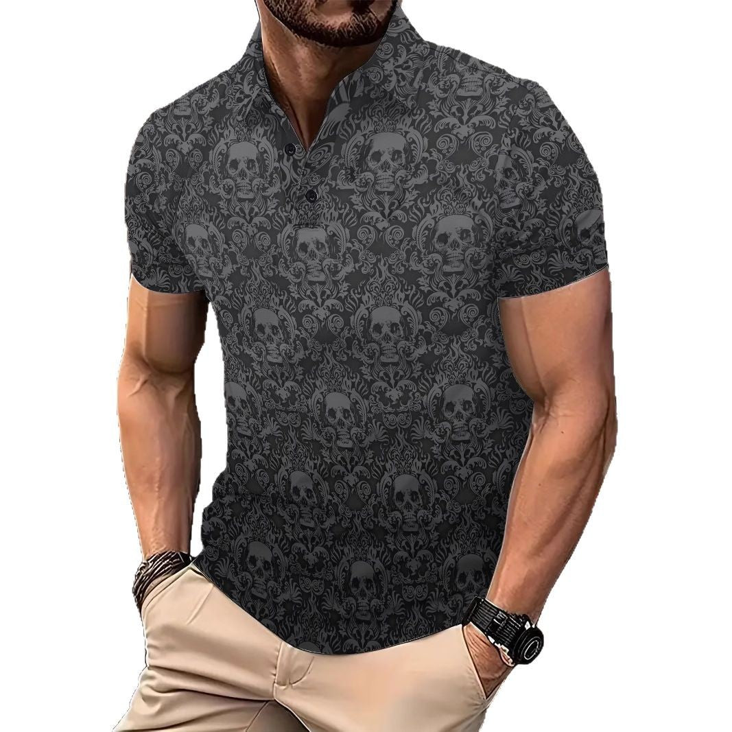 Herren Kurzarm Poloshirt mit einzigartigem Totenkopf-Design und atmungsaktivem Material Echoarchiv