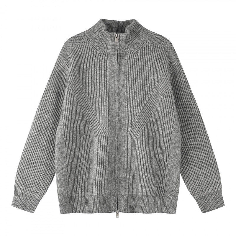 Unisex Grobgestrickter Reißverschluss-Strickcardigan mit Stehkragen und Rippstruktur Echo Archiv