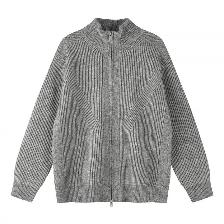 Unisex Grobgestrickter Reißverschluss-Strickcardigan mit Stehkragen und Rippstruktur Echo Archiv