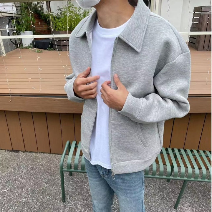Herren Reißverschluss-Sweatjacke mit Hemdkragen und Oversize-Schnitt Echoarchiv