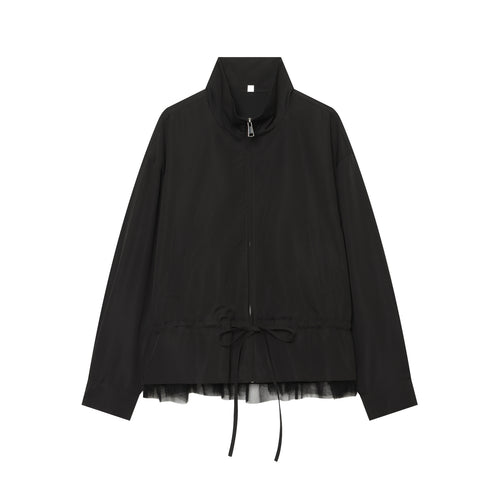 Damen Leichte Cropped Übergangsjacke mit Stehkragen, Tunnelzugtaillierung und Tüllbesatz Echo Archiv