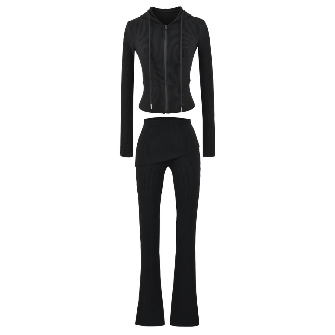 Damen Rippstrick Lounge-Set mit Kapuzenjacke und Wickelbund-Hose Echoarchiv