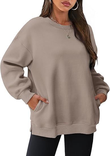 Damen nan lässiger Oversize-Sweatpullover mit seitlichen Eingrifftaschen, geripptem Saum und überschnittener Schulter Echo Archiv
