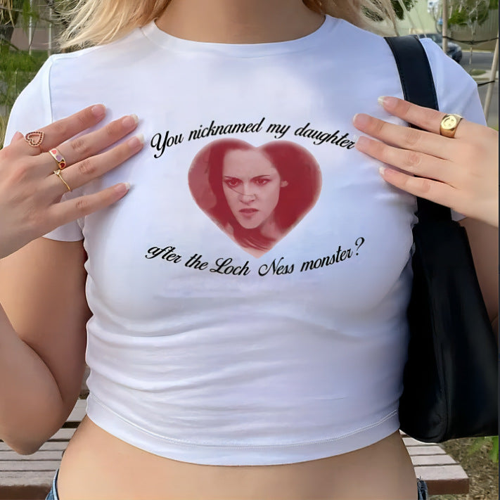 Damen Kurzarm T-Shirt mit aufgedrucktem Lippenmotiv Echo Archiv