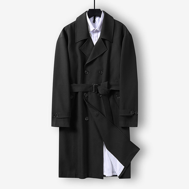 Herren Moderner knielanger Doppelreihiger Trenchcoat mit Taillengürtel Echoarchiv