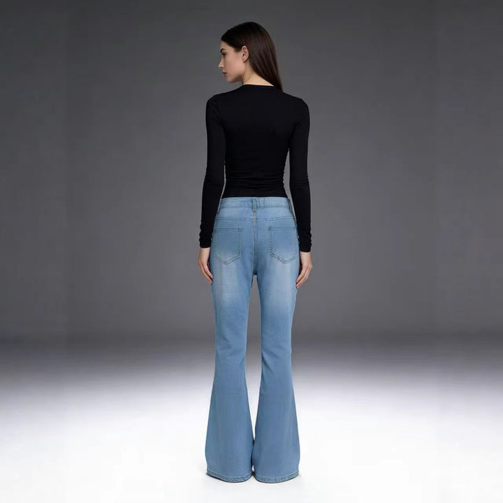 Damen Schlagjeans mit bunten Knopfdetails und hohem Bund Echo Archiv